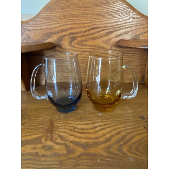 Pair of Libbey MCM Drinking Glass Roly Poly Blue Tawny - Picture 1 of 8